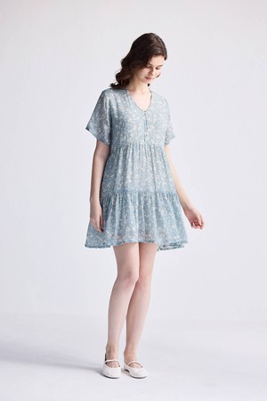 Floral Short Tiered dress in Light Blue from Reistor