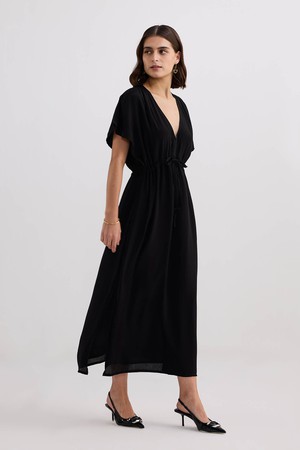 V-neck Gathered Maxi Dress in Black from Reistor