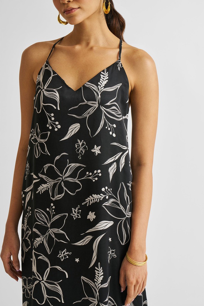 Midi Slip Dress in Black Florals from Reistor