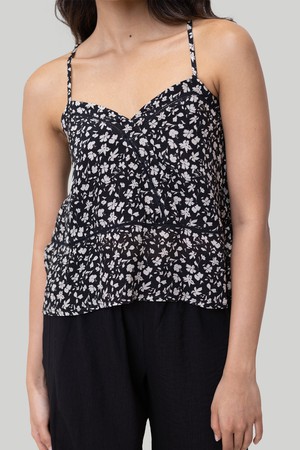 V-neck Lace Camisole in Black Florals from Reistor