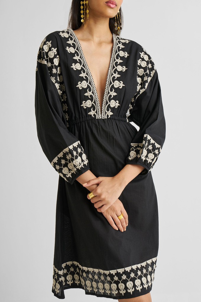 Deep V Embroidered Dress in Black from Reistor