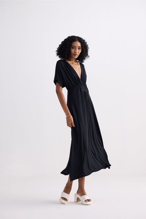 Flowy A-Line Maxi Dress with Side Slits in Black from Reistor