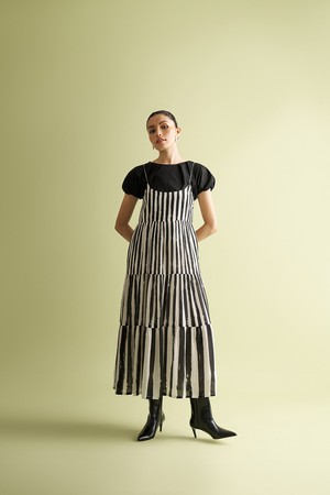 Strappy Tiered Maxi Dress in Black Stripes from Reistor