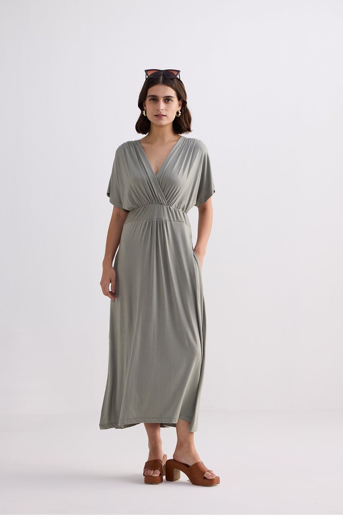 Flowy A-Line Maxi Dress with Side Slits in Light Olive from Reistor