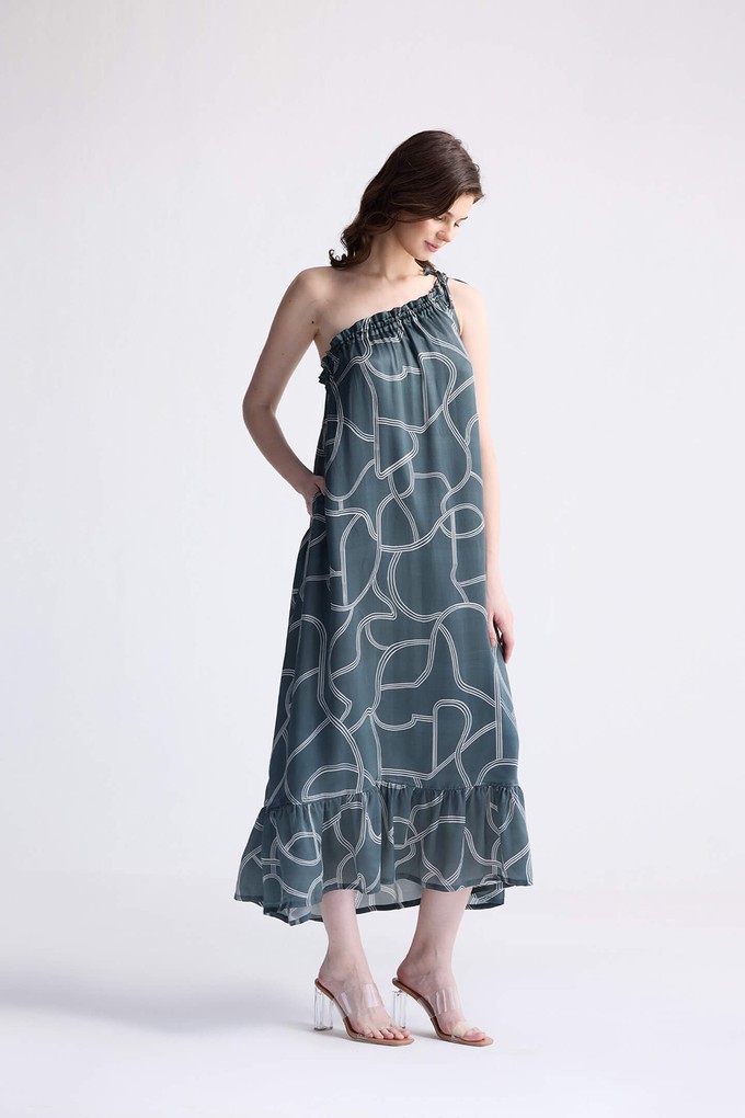 One Shoulder Midi Dress in Abstract Stripes from Reistor