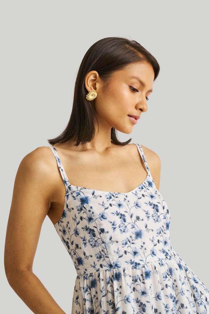 Strappy Gathered Blue Floral Midi Dress from Reistor