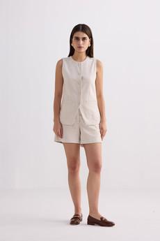 Cotton Tweed Vest Jacket Set in Cream via Reistor