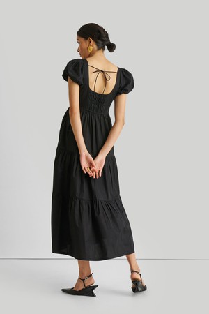 Puff Sleeve Tiered Maxi Dress in Black from Reistor