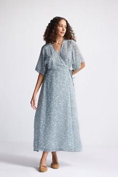 Maxi Wrap Dress in Light Blue Florals via Reistor