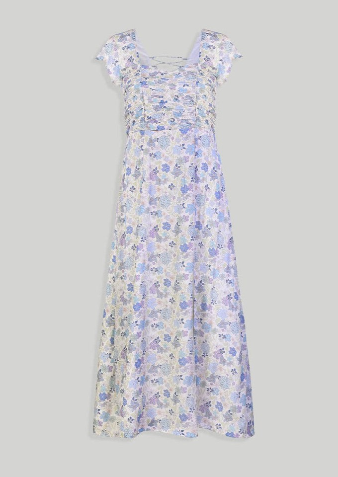 Ruched Dress in Blue Florals from Reistor