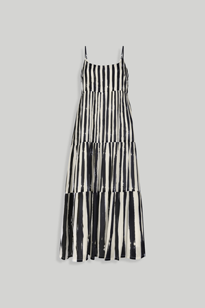 Strappy Tiered Maxi Dress in Black Stripes from Reistor