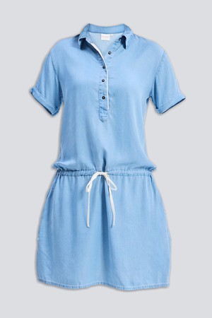 Drawstring Denim Shirt Dress with Front Buttons in Blue from Reistor