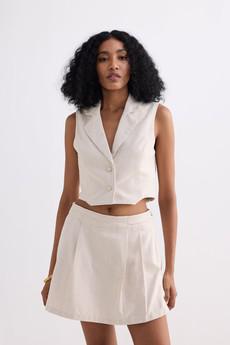 Cropped Cotton Tweed Vest Set in Cream via Reistor