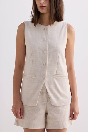 Cotton Tweed Vest Jacket Set in Cream from Reistor