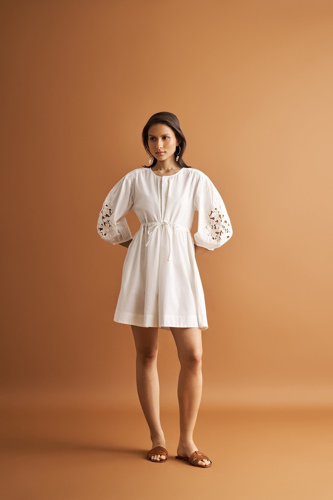 Shirt Dress with Balloon Sleeves in White from Reistor
