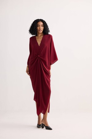 Front Twist Kaftan Dress in Burgundy from Reistor