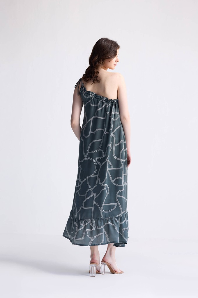 One Shoulder Midi Dress in Abstract Stripes from Reistor