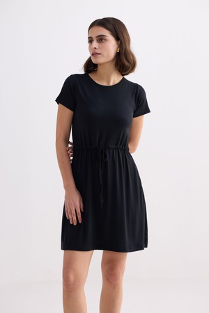 Drawstring Short T-shirt Dress in Black from Reistor