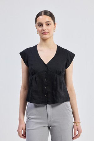 Deep V-neck short top in Black from Reistor