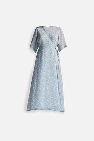 Maxi Wrap Dress in Light Blue Florals from Reistor