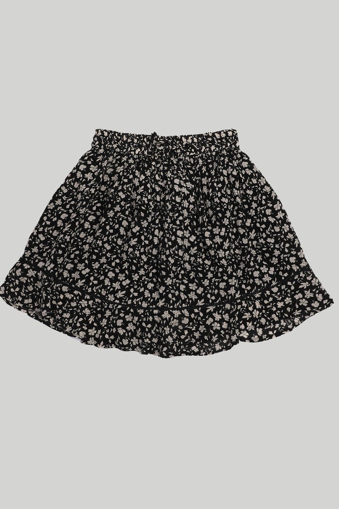 Drawstring Short Skirt in Black Floral from Reistor