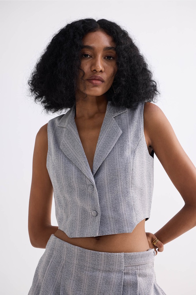 Cropped Cotton Tweed Vest in Grey from Reistor