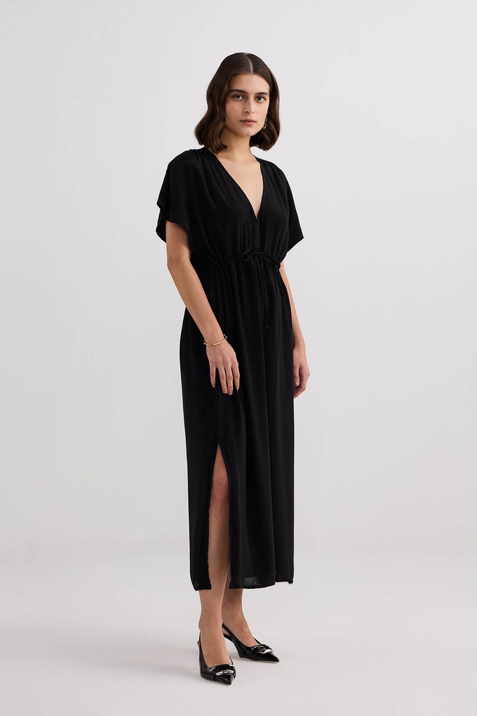 V-neck Gathered Maxi Dress in Black from Reistor