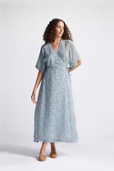 Maxi Wrap Dress in Light Blue Florals via Reistor