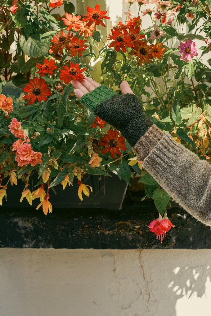 Donegal Wool Wrist Warmers | Dark Speckle Green from ROVE