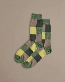 Fine Merino Wool Socks | Citrus Green Patchwork via ROVE