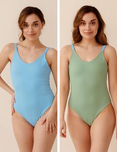 Lily Swimsuit - blue&pistachio via Savara Intimates