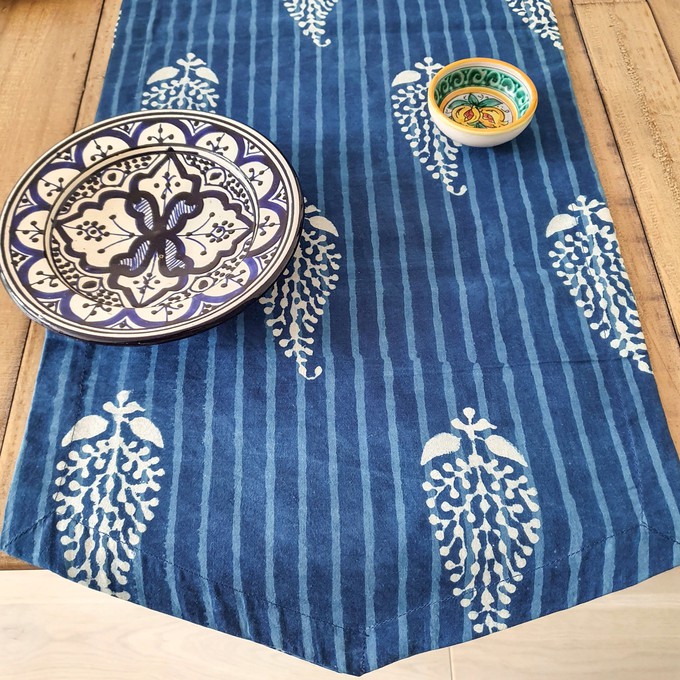 Indigo block-printed table runner, handmade from Shakti.ism