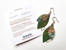 Handcrafted reclaimed sari earrings, copper leaf earrings via Shakti.ism