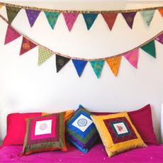 Upcycled sari flags, reusable sari bunting via Shakti.ism