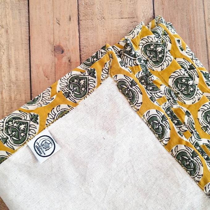 Bagru block-printed table runner, yellow paisley from Shakti.ism