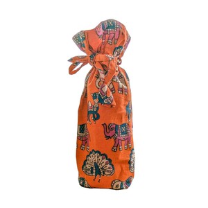 Reusable Kalamkari Cotton Pouch, Bottle Gift Bag, Orange from Shakti.ism