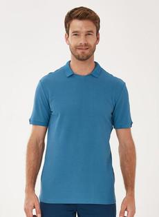 Poloshirt V-Hals Blauw via Shop Like You Give a Damn