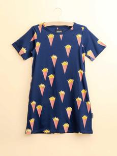 Fries Navy T-shirt Dress Kinderen via SNURK