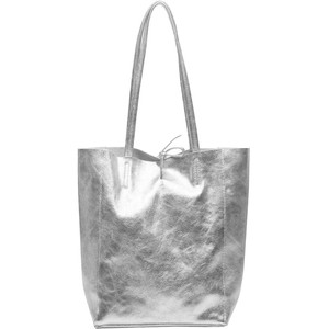 Silver Metallic Leather Tote Shopper Bag from Sostter