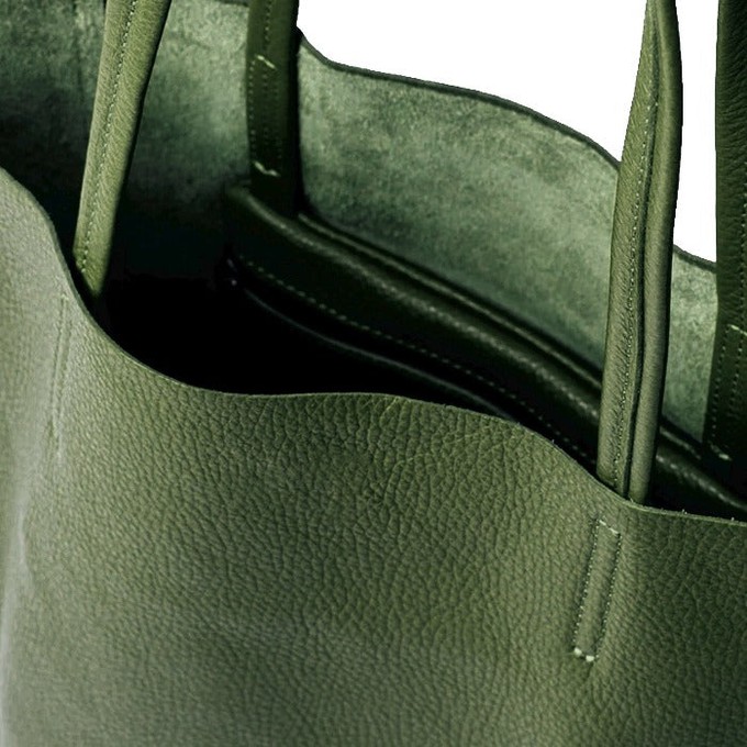 Olive Leather Tote Bag - Italian Calfskin Medium Shopper from Sostter