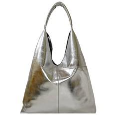 Silver Metallic Pocket Boho Leather Bag via Sostter