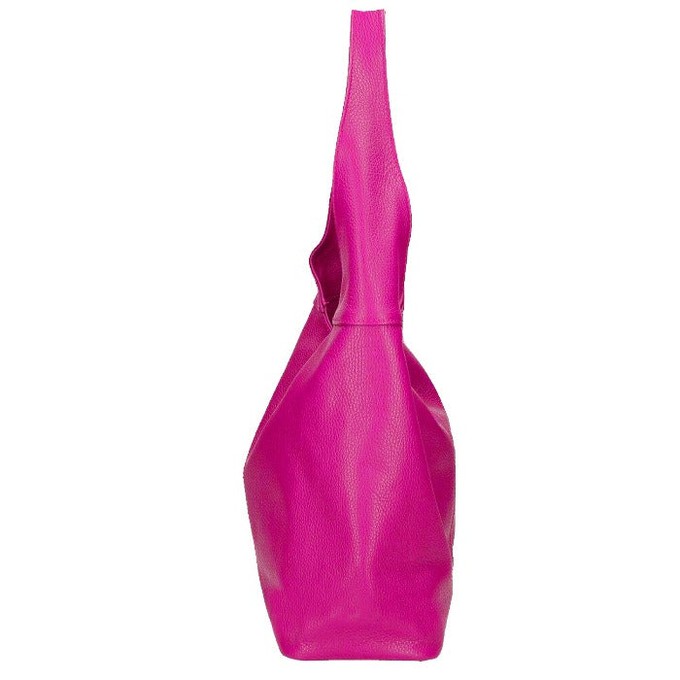 Fuchsia Pebbled Italian Leather Hobo Bag with Zip Closure from Sostter