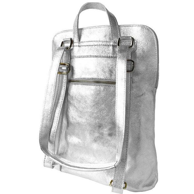 Silver Metallic Leather Convertible Backpack from Sostter