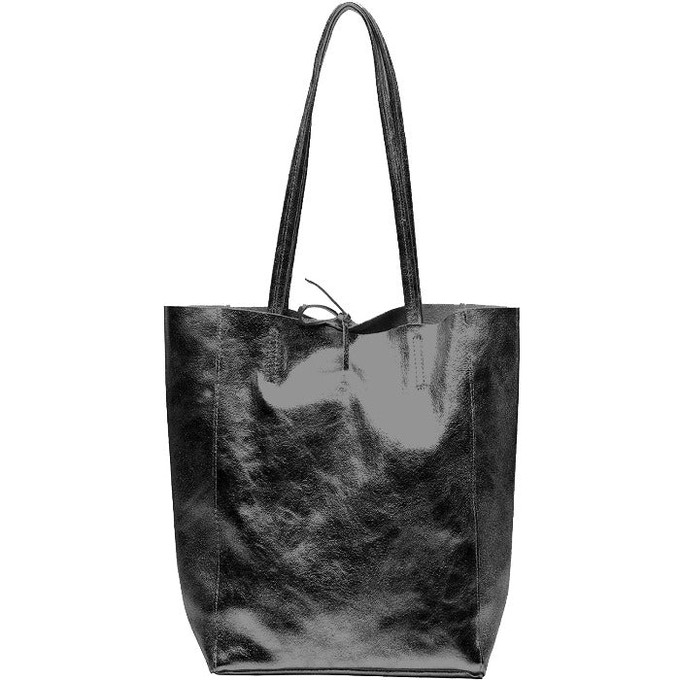 Black Metallic Italian Leather Tote Shopper Bag from Sostter