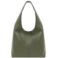 Olive Pebbled Italian Leather Hobo Bag with Zipper Closure via Sostter