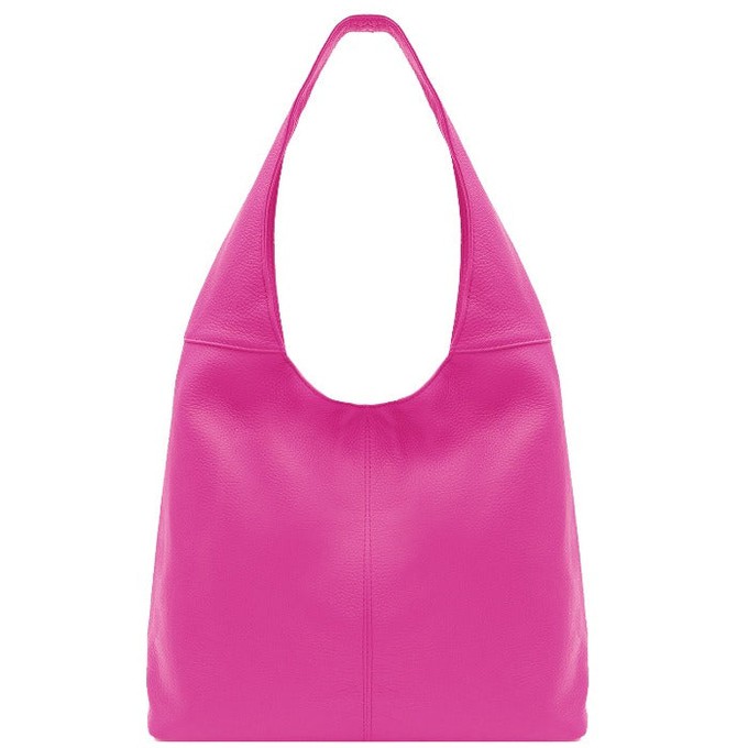 Fuchsia Pebbled Italian Leather Hobo Bag with Zip Closure from Sostter