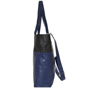 Blue Two Tone Horizontal Leather Tote from Sostter