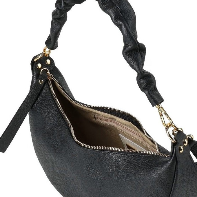 Crescent Black Pebbled Leather Baguette Shoulder Bag from Sostter