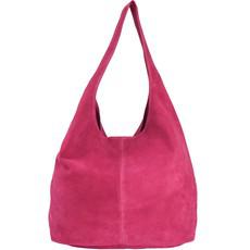 Raspberry Suede Leather Hobo Boho Shoulder Bag via Sostter