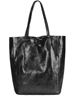 Black Metallic Italian Leather Tote Shopper Bag from Sostter